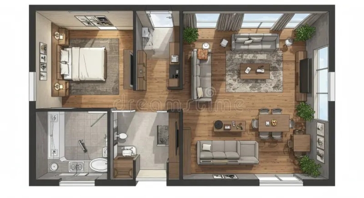 طراحی داخلی پذیرایی بر اساس پلان